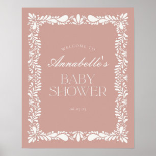 Affiche Carrelage Talavera rose Baby shower Fiesta Bienven