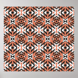 Affiche Carrelage traditionnel, corail ethnique géométriqu