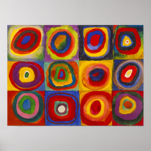 Affiche Carrés avec cercles concentrés   Kandinsky  