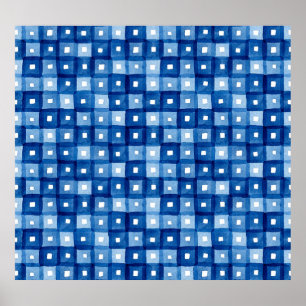 Affiche Carrés Bleus, Aquarelle Mosaïque sans joint.