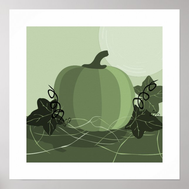 Affiche Carrés de cuisine aux citrouilles aux nuances vert (Devant)