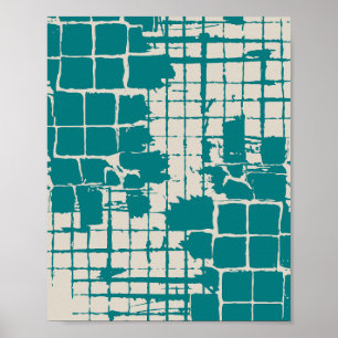 Affiche Carrés de turquoise usés avec texture en détresse