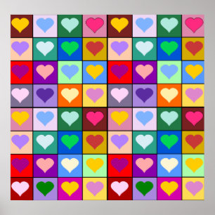 Affiche Carrés du coeur coloré