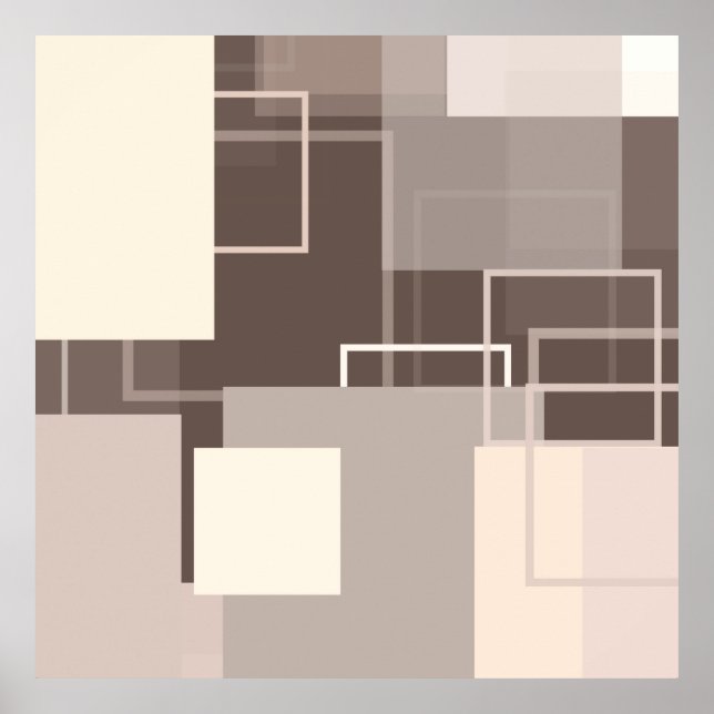 Affiche Carrés géométriques - Chocolat et crème (Devant)