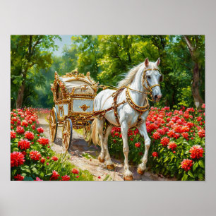 Affiche Carrosse blanc élégant romantique vintage