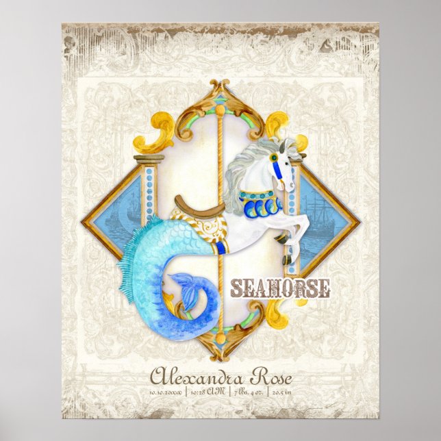 Affiche Carrousel à chevaux de mer fantaisie bébé cirque v (Devant)