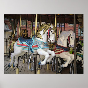 Affiche Carrousel coloré Chevaux Photo Art