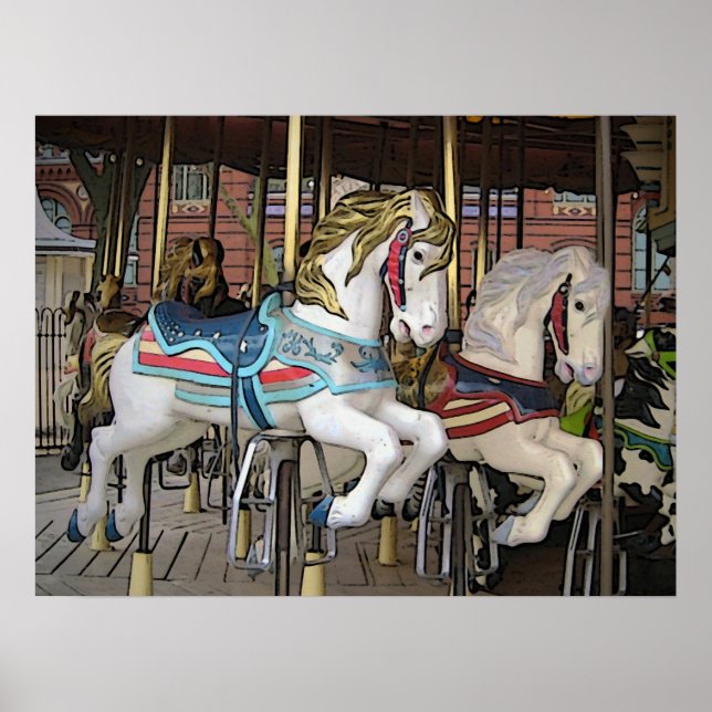 Affiche Carrousel coloré Chevaux Photo Art (Devant)