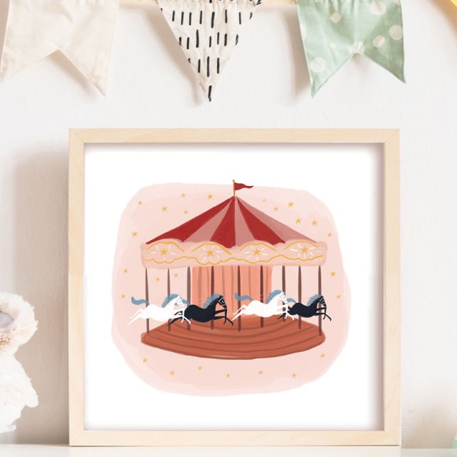 Affiche Carrousel de style aquarelle rose pour la nurserie (Créateur téléchargé)