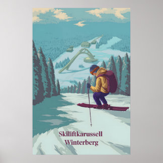 Affiche Carrousel de télésiège Station de ski de Winterber