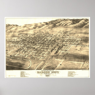 Affiche Carson City, NV vers 1875 Carte "Oiseau's Eye"