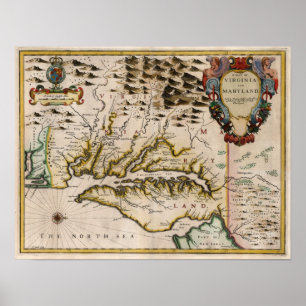 Affiche Carte 1676 de la Virginie et du Maryland