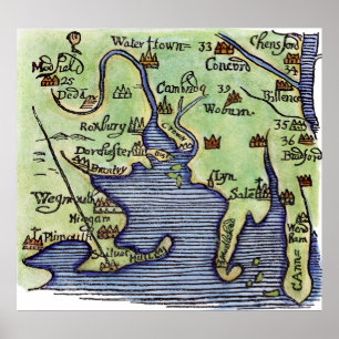 AFFICHE CARTE 1677 DE LA NOUVELLE ANGLETERRE