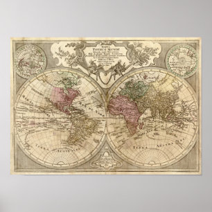Affiche Carte 1690 du monde d'antiquité par Guillaume de