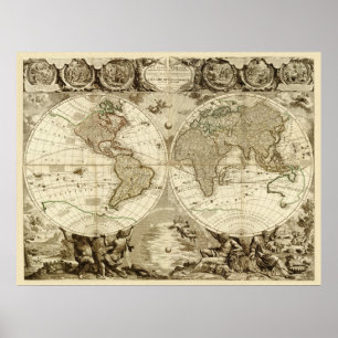 Affiche Carte 1708 du monde par Jean Baptiste Nolin