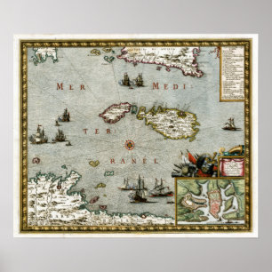 Affiche Carte 1723 de Malte