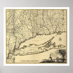 Affiche Carte 1780 du Long Island et du Connecticut