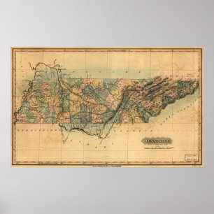 Affiche Carte 1826 du Tennessee