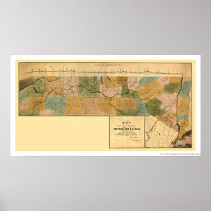 Affiche Carte 1834 de chemin de fer de New York et d'Erie