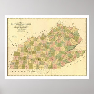 Affiche Carte 1839 de chemin de fer du Kentucky et du