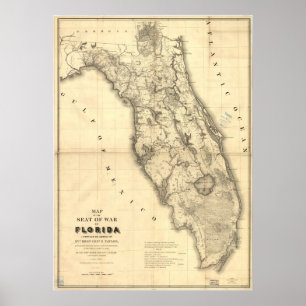 Affiche Carte 1839 de la Floride