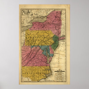 Affiche Carte 1839 des Etats-Unis moyens (à l'époque)
