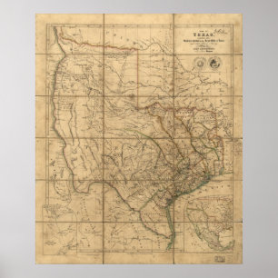 Affiche Carte 1841 de la République du Texas
