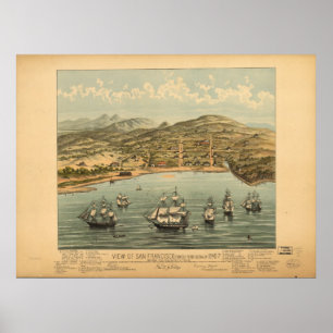 Affiche Carte 1846 panoramique de vue d'oeil d'oiseaux de