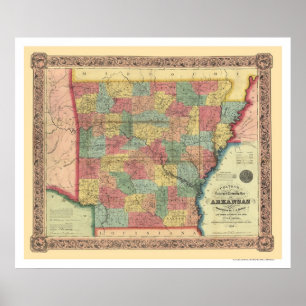 Affiche Carte 1854 de chemin de fer de l'Arkansas