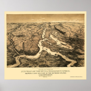 Affiche Carte 1861 de l'Ohio et du fleuve Mississippi