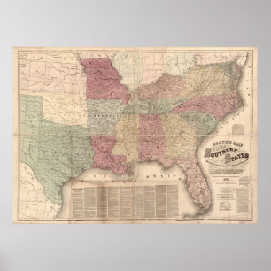 Affiche Carte 1862 des états sudiste de l'Amérique