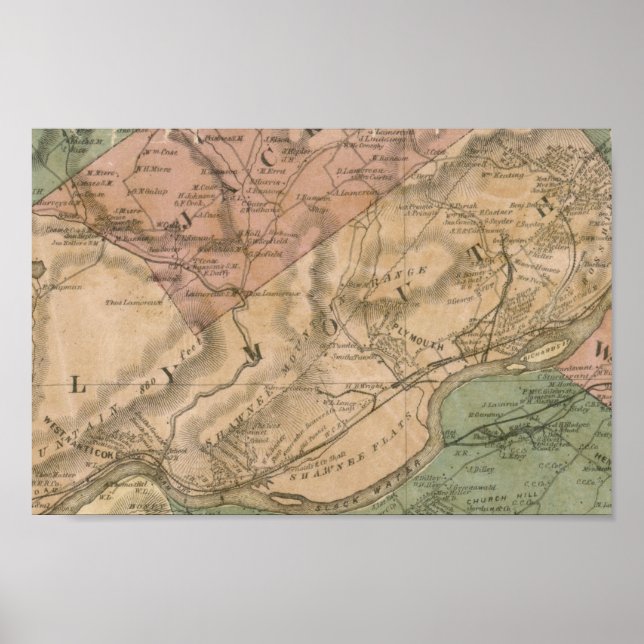 Affiche Carte 1864, comté de Luzerne, Pennsylvanie (Devant)