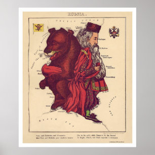 Affiche Carte 1868 de caricature de la Russie