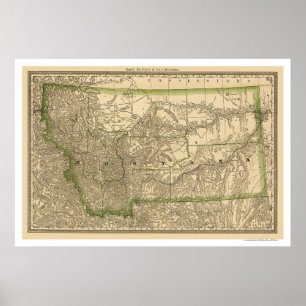 Affiche Carte 1881 de chemin de fer du Montana