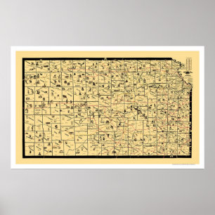 Affiche Carte 1897 de chemin de fer du Kansas