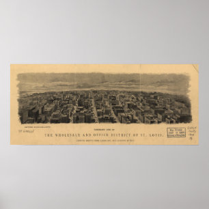Affiche Carte 1904 panoramique de vue d'oeil d'oiseaux de