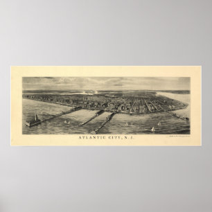 Affiche Carte 1905 panoramique de vue d'oeil d'oiseaux