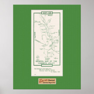 Affiche Carte 1914 de vallée de Yosemite