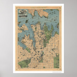 Affiche Carte 1922 de Sydney Australie
