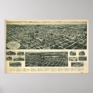 Affiche Carte 1924 panoramique de vue d'oeil d'oiseaux du