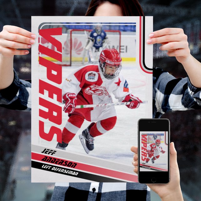 Affiche Carte à collectionner de hockey sur glace  (Unleash the ultimate power of customization with our red and black ice hockey Poster)