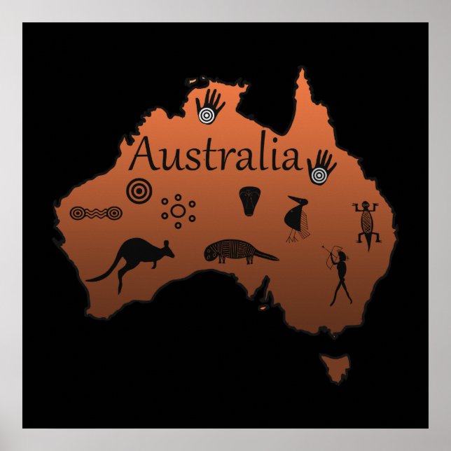 Affiche carte aborigène australienne avec symboles (Devant)