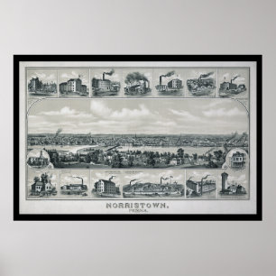 Affiche Carte aérienne 1881 Norristown PA Pennsylvania Pos