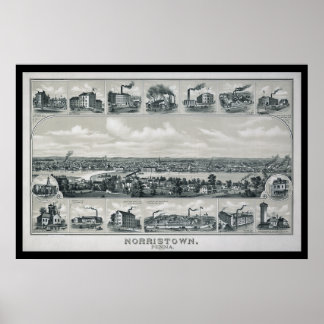 Affiche Carte aérienne 1881 Norristown PA Pennsylvania Pos