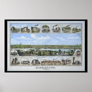 Affiche Carte aérienne 1881 Norristown PA Pennsylvania Pos
