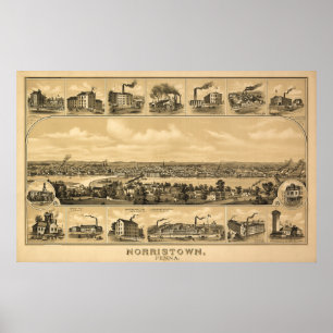 Affiche Carte aérienne 1881 Norristown PA Pennsylvanie