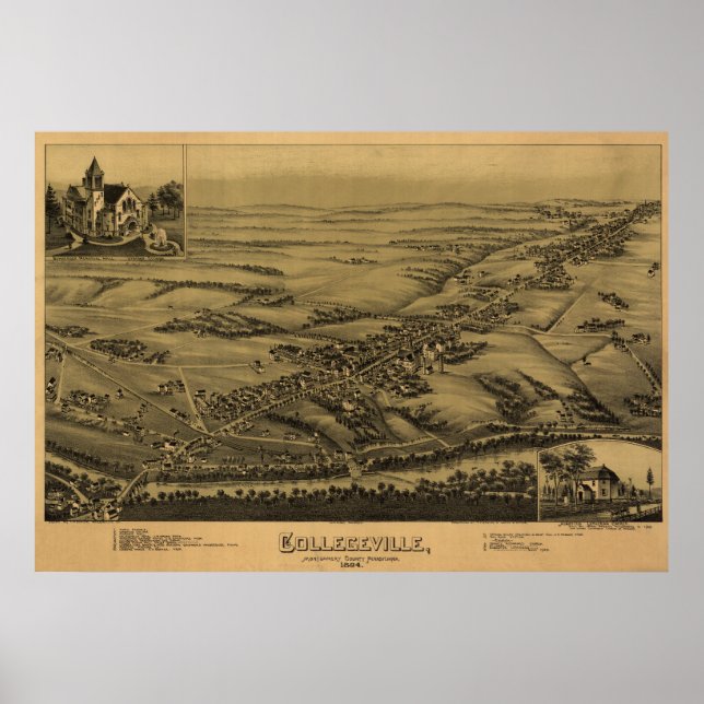 Affiche Carte aérienne 1894 Collegeville PA Pennsylvanie (Devant)