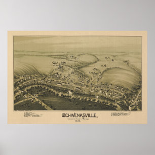 Affiche Carte aérienne 1894 Schwenksville PA Pennsylvanie