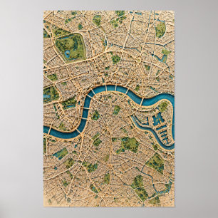 Affiche Carte aérienne de la ville de Londres et œuvre d'a