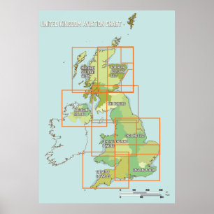 Affiche carte aéronautique du Royaume-Uni